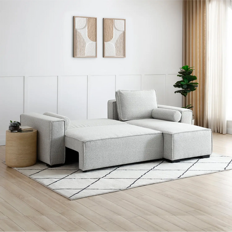 Harrison Corner Sofa Bed in Olive Green Chenille, Navy Chenille or Natural Boucle