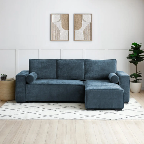 Harrison Corner Sofa Bed in Olive Green Chenille, Navy Chenille or Natural Boucle