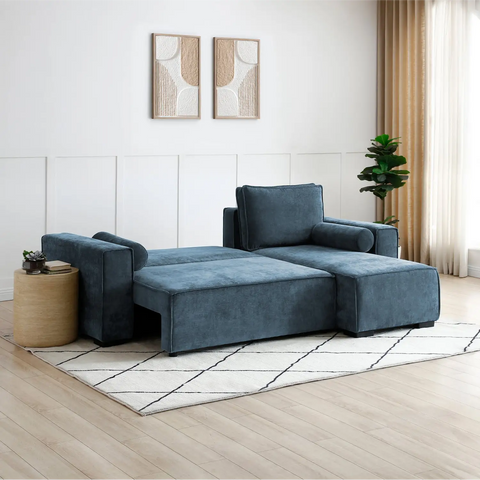 Harrison Corner Sofa Bed in Olive Green Chenille, Navy Chenille or Natural Boucle