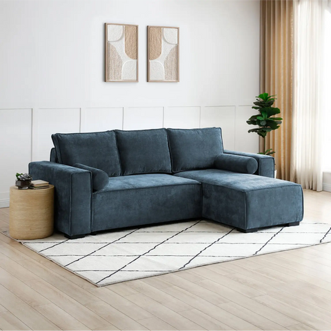Harrison Corner Sofa Bed in Olive Green Chenille, Navy Chenille or Natural Boucle