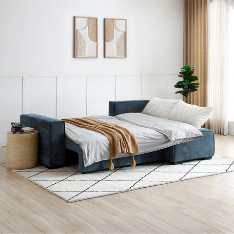 Harrison Corner Sofa Bed in Olive Green Chenille, Navy Chenille or Natural Boucle