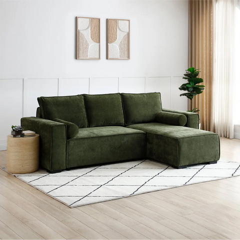 Harrison Corner Sofa Bed in Olive Green Chenille, Navy Chenille or Natural Boucle