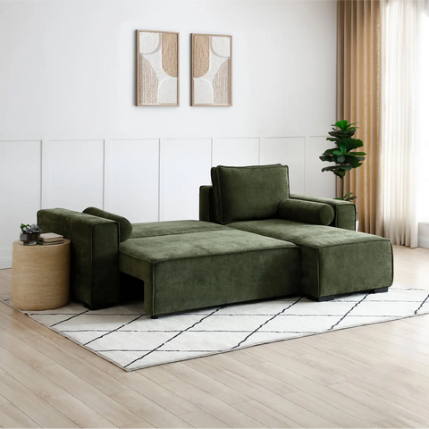 Harrison Corner Sofa Bed in Olive Green Chenille, Navy Chenille or Natural Boucle