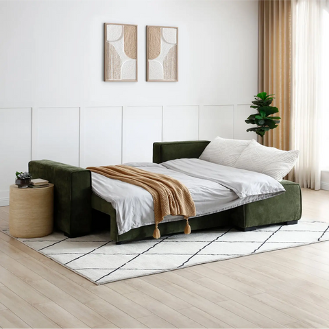 Harrison Corner Sofa Bed in Olive Green Chenille, Navy Chenille or Natural Boucle
