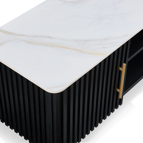 Haven Black Marble Effect Ceramic Top & Wooden Base TV Cabinet