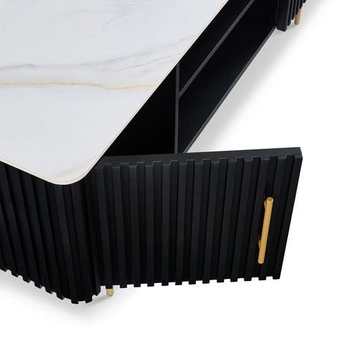 Haven Black Marble Effect Ceramic Top & Wooden Base TV Cabinet
