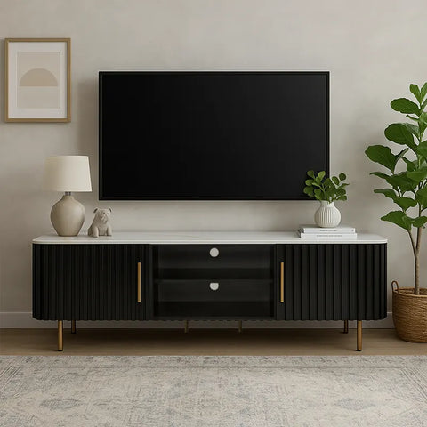Haven Black Marble Effect Ceramic Top & Wooden Base TV Cabinet