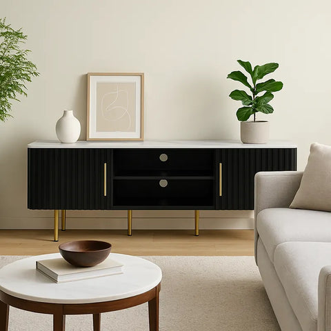 Haven Black Marble Effect Ceramic Top & Wooden Base TV Cabinet