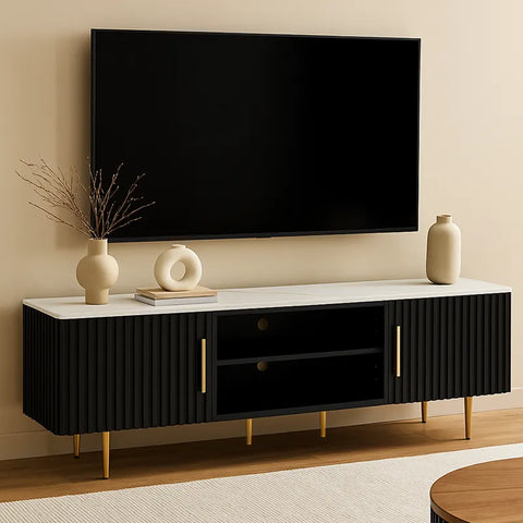 Haven Black Marble Effect Ceramic Top & Wooden Base TV Cabinet