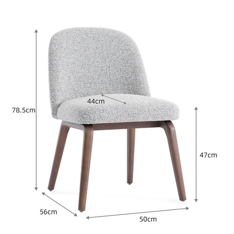 Hearthwood Set of 2 Dining Chairs, Walnut Effect Ash Solid Wood | Light Grey Boucle Fabric