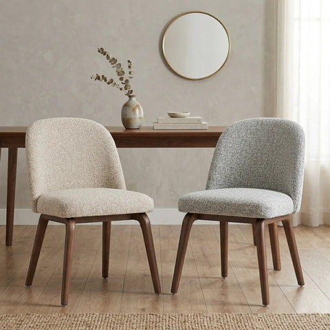 Hearthwood Set of 2 Dining Chairs, Walnut Effect Ash Solid Wood | Light Grey Boucle Fabric