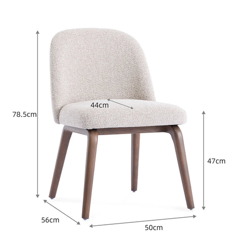 Hearthwood Set of 2 Dining Chairs, Walnut Effect Ash Solid Wood | Beige Boucle Fabric