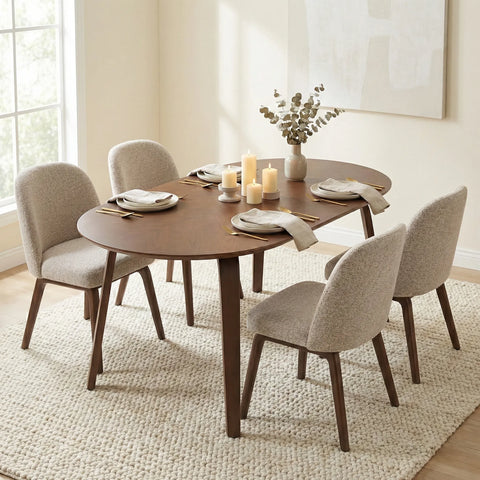Hearthwood Set of 2 Dining Chairs, Walnut Effect Ash Solid Wood | Beige Boucle Fabric
