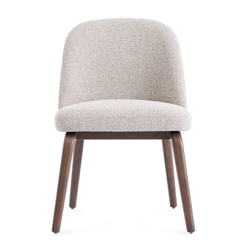 Hearthwood Set of 2 Dining Chairs, Walnut Effect Ash Solid Wood | Beige Boucle Fabric
