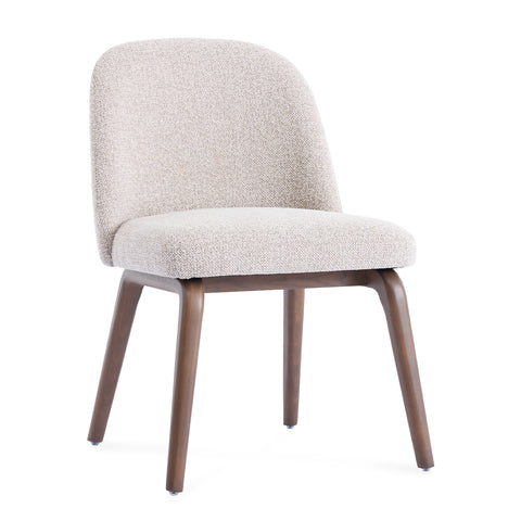 Hearthwood Set of 2 Dining Chairs, Walnut Effect Ash Solid Wood | Beige Boucle Fabric