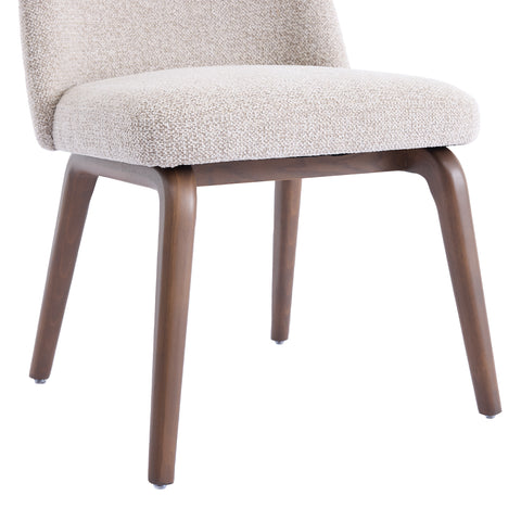 Hearthwood Set of 2 Dining Chairs, Walnut Effect Ash Solid Wood | Beige Boucle Fabric