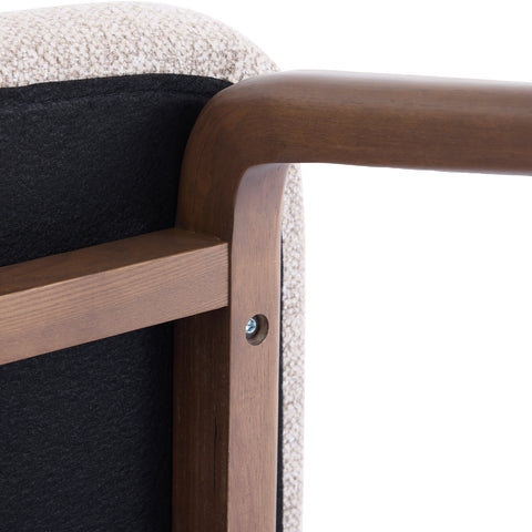 Hearthwood Set of 2 Dining Chairs, Walnut Effect Ash Solid Wood | Beige Boucle Fabric