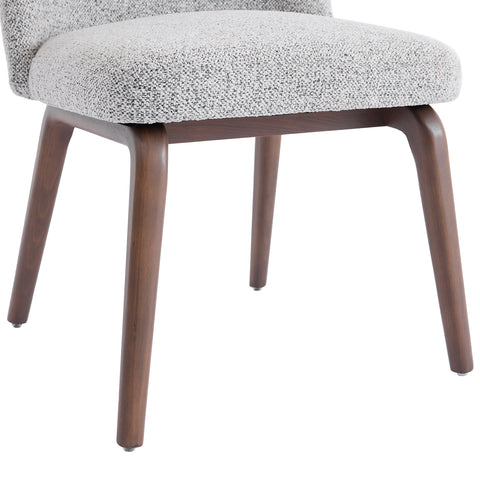 Hearthwood Set of 2 Dining Chairs, Walnut Effect Ash Solid Wood | Light Grey Boucle Fabric
