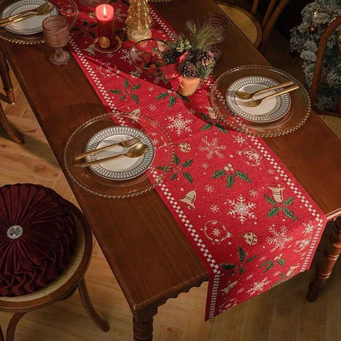 Holly & Bells Christmas Table Runner – 180 x 35 cm