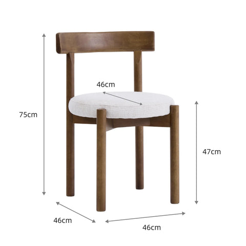 Homestead Set of 2 Dining Chairs, Walnut Effect Solid Wood Frame | Cream Textured Basketweave Fabric