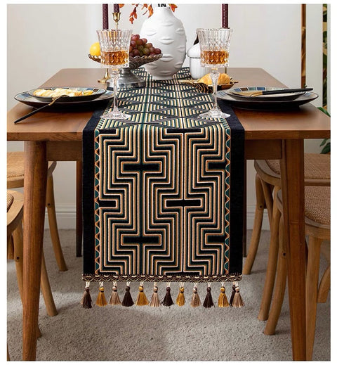 Maze Series Black Table Runner – 180 x 35 cm