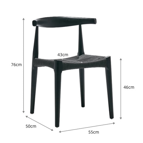 Isla Set of 2 Scandinavian Black Dining Chairs, Beech Solid Wood | Black Natural Weave