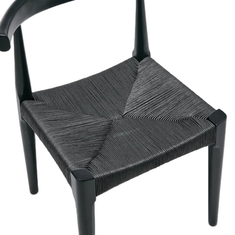 Isla Set of 2 Scandinavian Black Dining Chairs, Beech Solid Wood | Black Natural Weave