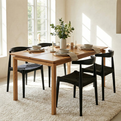Isla Set of 2 Scandinavian Black Dining Chairs, Beech Solid Wood | Black Natural Weave