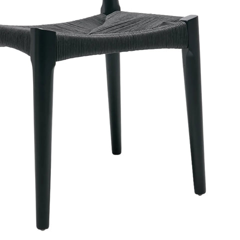 Isla Set of 2 Scandinavian Black Dining Chairs, Beech Solid Wood | Black Natural Weave