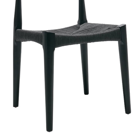Isla Set of 2 Scandinavian Black Dining Chairs, Beech Solid Wood | Black Natural Weave