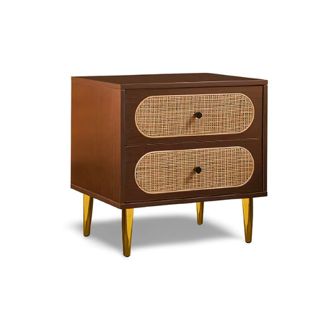 Izzy 2 Drawer Rattan Bedside Cabinet - Walnut
