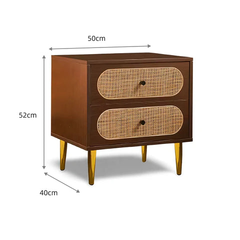 Izzy 2 Drawer Rattan Bedside Cabinet - Walnut