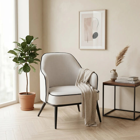 Karoll Cream Accent Chair with Black Metal Frame