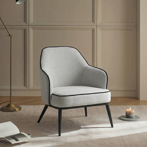 Karoll Light Grey Accent Chair with Black Metal Frame