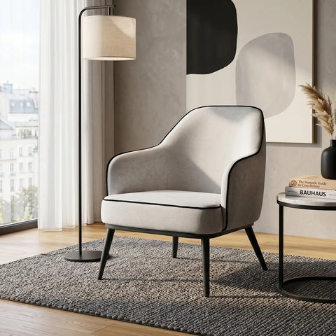 Karoll Light Grey Accent Chair with Black Metal Frame