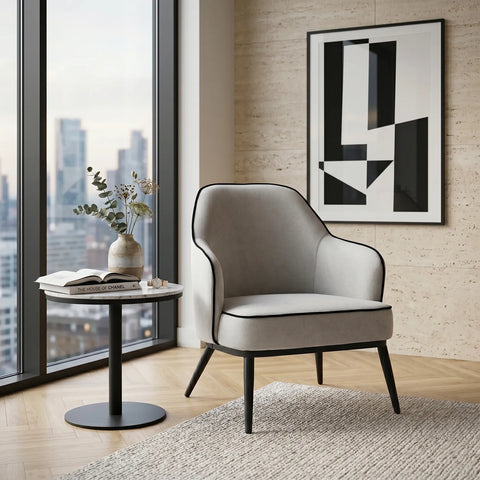 Karoll Light Grey Accent Chair with Black Metal Frame