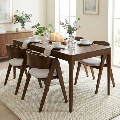 Kinfolk Mid-Century Modern Walnut Effect 4-6 Seater Rectangle Wooden Dining Table - 150cm
