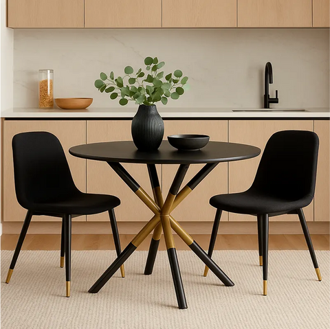 Kingsley Black Wooden Top & Metal Base Round Dining Table - 120cm