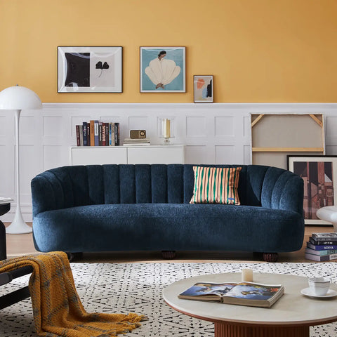 Laura Chenille Curved Anthracite Navy 3 Seater Sofa