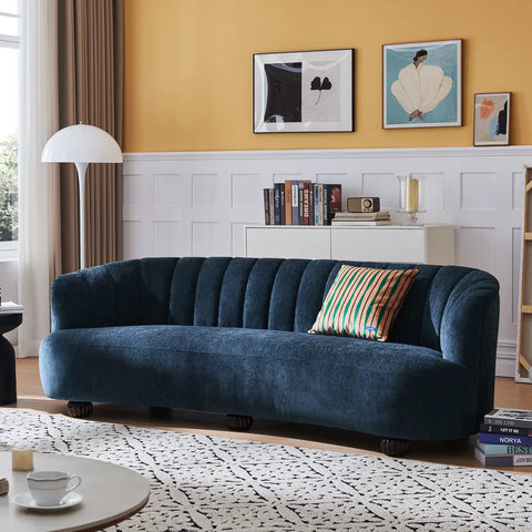 Laura Chenille Curved Anthracite Navy 3 Seater Sofa