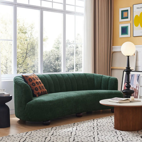 Laura Chenille Curved Anthracite Dark Green 3 Seater Sofa