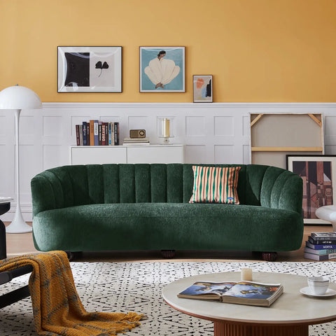 Laura Chenille Curved Anthracite Dark Green 3 Seater Sofa