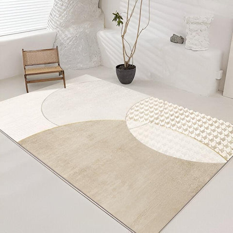 Lightly Textured Geometric Overlay Rug in Cream & Beige - 160 x 200cm - Furnt