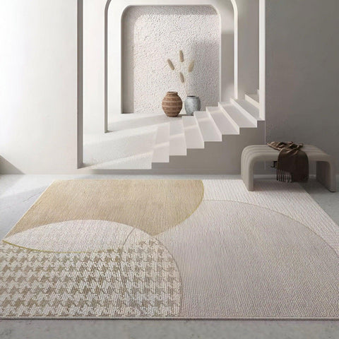 Lightly Textured Geometric Overlay Rug in Cream & Beige - 160 x 200cm - Furnt