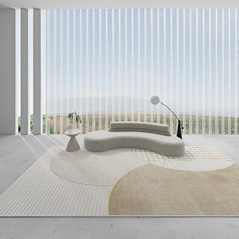 Lightly Textured Geometric Overlay Rug in Cream & Beige - 160 x 200cm - Furnt