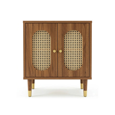 Lille 2 Door Rattan Bedside Cabinet - Walnut