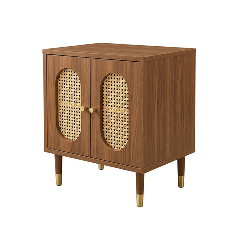 Lille 2 Door Rattan Bedside Cabinet - Walnut