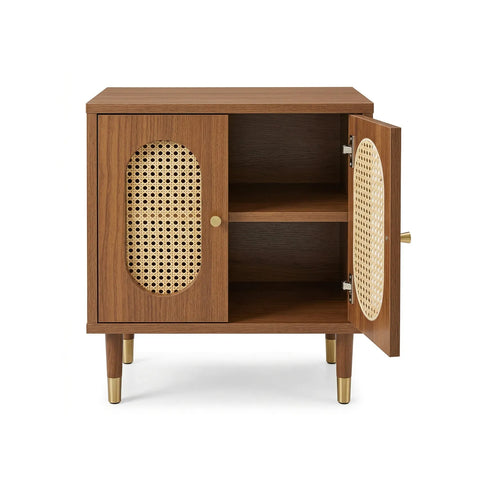 Lille 2 Door Rattan Bedside Cabinet - Walnut