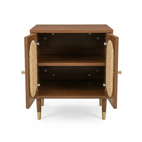 Lille 2 Door Rattan Bedside Cabinet - Walnut