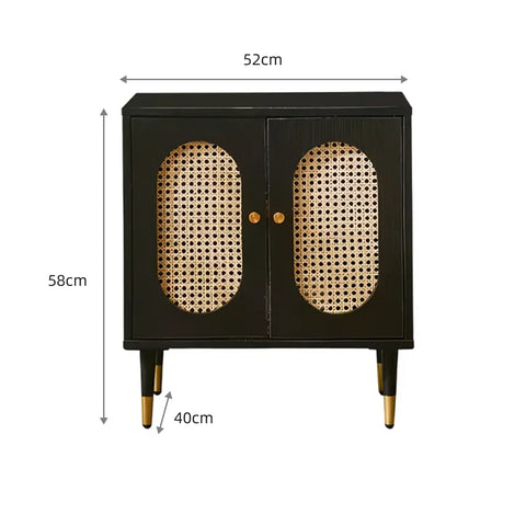 Lille Black 2 Doors Rattan Bedside Cabinet